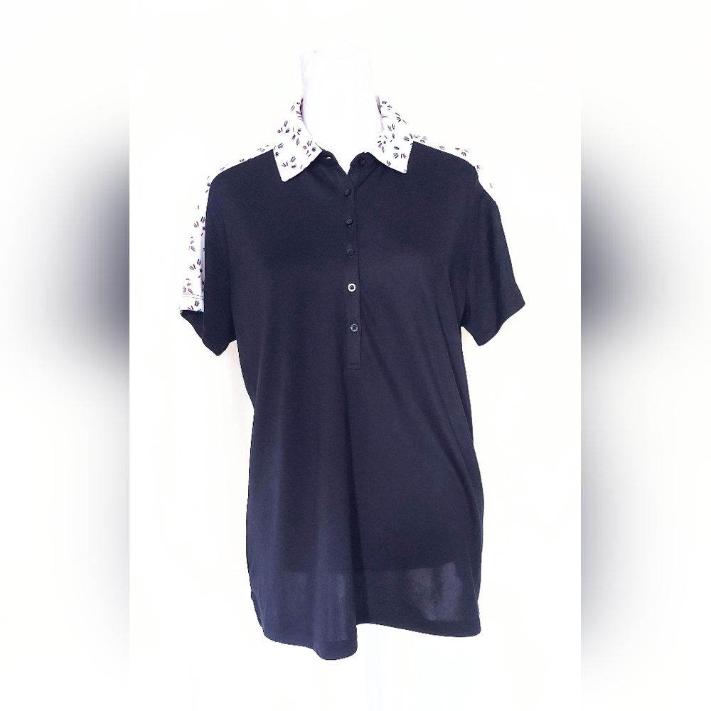 Lady Hagen Polo Shirt White Blue Sparklers Print Size Large